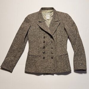 AGNES B. Paris Vintage 90s Double-Breasted 100% Wool Blazer Jacket Brown Tweed 2